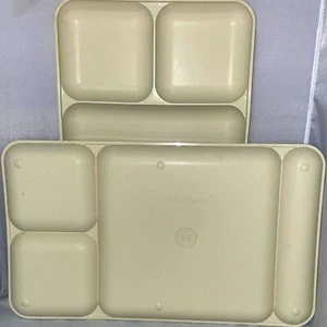 Lot of 2 Vintage TUPPERWARE 15"x9" Divided Lunch Picnic Camping TV Trays almond - Picture 1 of 2