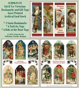 Victorian Christmas- 4 BOOKMARKS & 12 GIFT TAGS Cut-&-Use. THREE Pgs #3090-1-2 - Foto 1 di 4