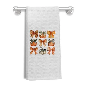 Fall Kitchen Towels Pumpkin Kitchen Towels Fall Orange Plaid Bow Pumpkin Deco... - Picture 1 of 7