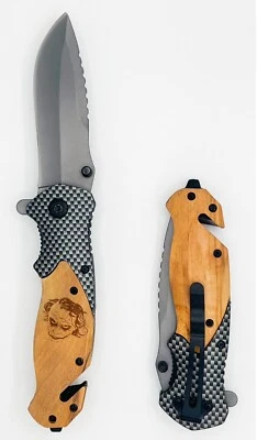 小丑雕刻橄榄木军用口袋刀户外野营圣诞礼物 — 第 1/3 张图片