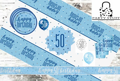 ~UNIQUE PARTY Blue Silver 50th Birthday Party Supplies Tableware & Decorations Glitz Age 50