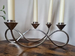 Vintage Silver Tone Metal Swing Eternity Candelabra 5 Candle Holder - Picture 1 of 6