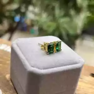 2CT Emerald Lab-Created Green Diamond Stud Women Earrings 14K Yellow Gold Plated - Picture 1 of 4