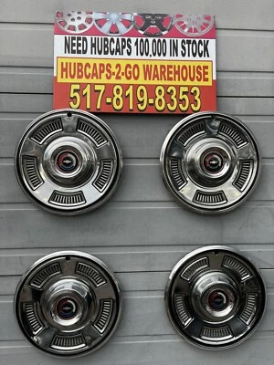 1967 Chevrolet Chevelle Malibu Elcamino 14” Poverty hubcaps Set 4 Red White Blue - Image 1 of 4