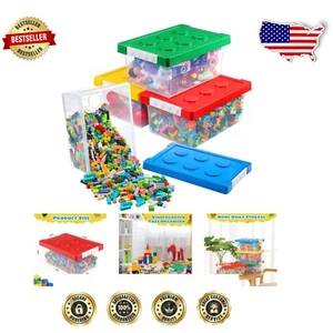 4-Pack Brick-Shaped Toy Storage Bins - Clear & Stackable Organizer in 4 Colors - Picture 1 of 8