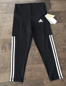 Adidas Women’s 3-Stripes Leggings Capri Crop 3/4 With Pockets  Black Small - Picture 1 of 6