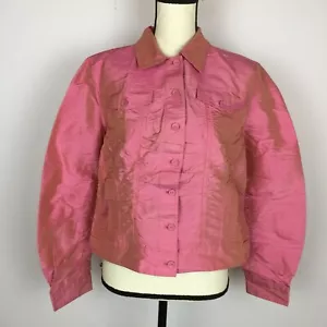 NWT I BY Shirt Jacket  100% Silk Womans Size M Pink Long Sleeve Collard Button - Picture 1 of 11