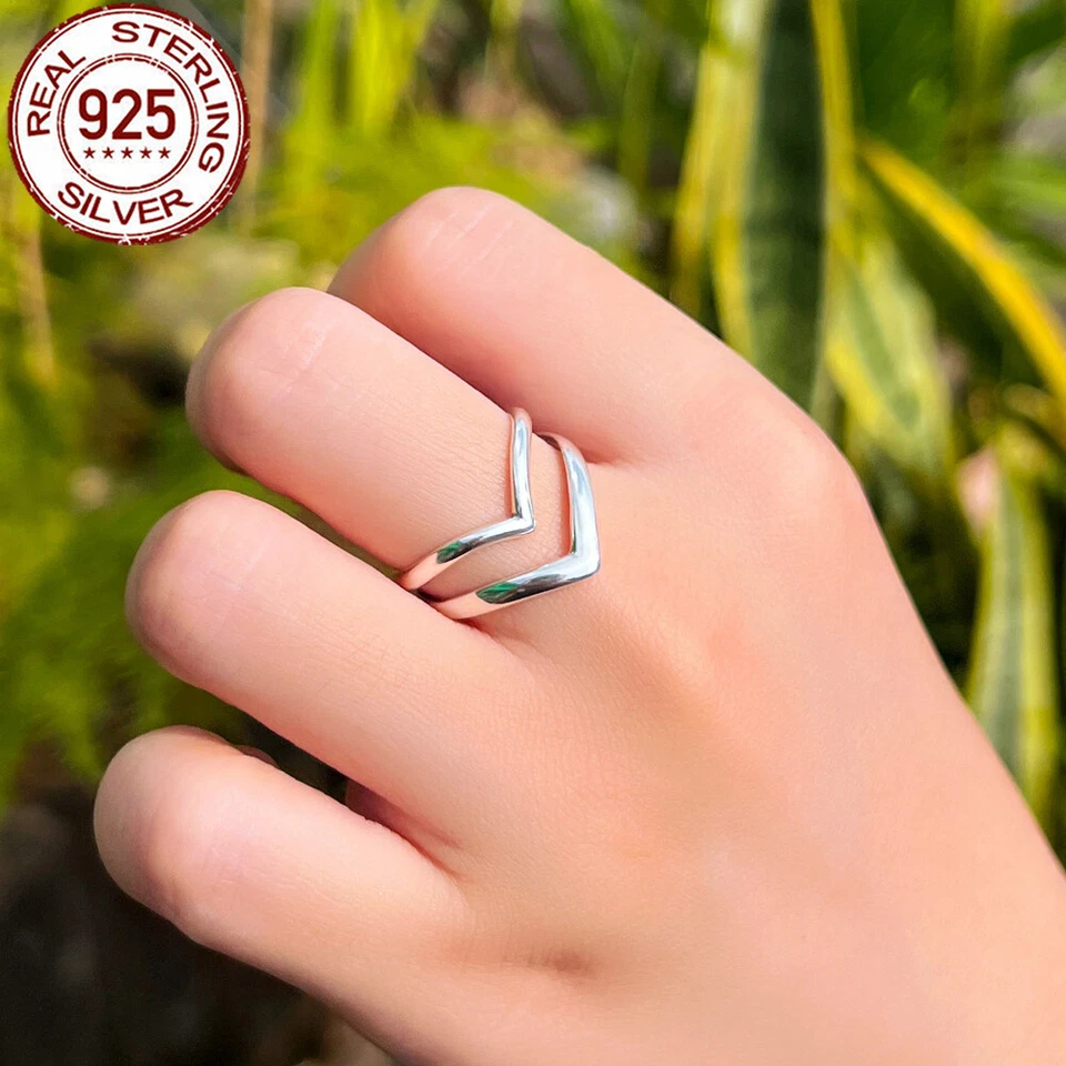 Adjustable Solid 925 Sterling Silver Wishbone Midi Thumb Engagement Finger Ring - Image 1 of 4