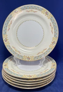"Ransom China Japón Oro Marfil Rosa Azul Flores 6 Platos de Cena 10""" - Imagen 1 de 5