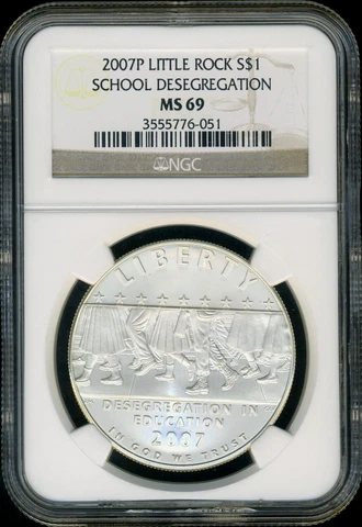 2007-P  Little Rock Silver $ NGC MS69 UNTONED SPOT FREE 90% Silver Cover
