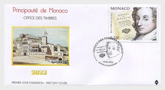 monaco 2023 400th Ann Birth BLAISE PASCAL 1623 1662 mathematics writer 1v FDC PJ - Image 1 of 1