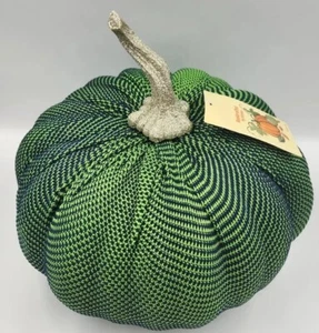 Fabric wrapped Pumpkin, Green And Navy Pumpkin, New Fall, or Halloween Decor - Picture 1 of 7