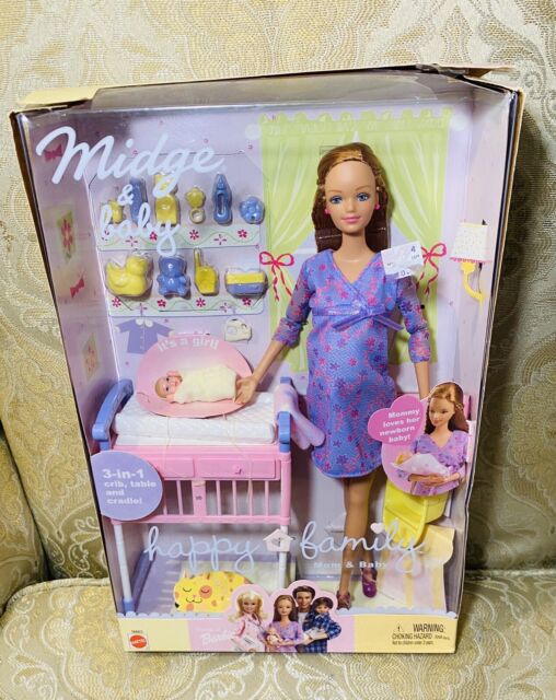 Barbie Midge Happy Family Mattel grávida com barriga bebê berço e  acessórios