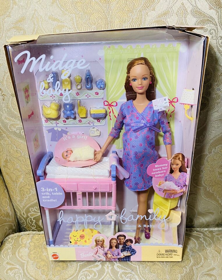 Barbie Happy Family Pregnant Mom Midge with Belly Attachment & Newborn Baby  💕