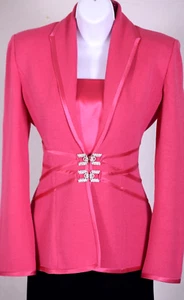ST.JOHN Women's Knit Pink With Trim Rhinestone Accent Jacket Sz 8 - Picture 1 of 4