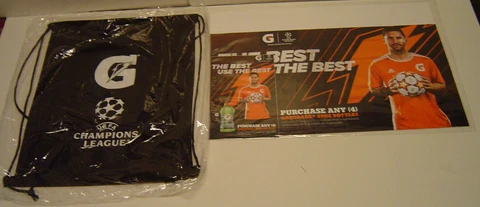 2022 Gatorade Champions League Lionel Messi Store Display With Cinch Bag Sealed Cover