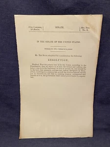 Dec 16 1861 Civil War Senate Document Mr Ten Eyck War for the Union Resolution - Picture 1 of 3