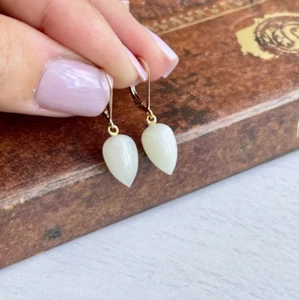 Gold Fill White Moonstone Teardrop Drop Dangle Earrings in 925 Sterling Silver - Picture 1 of 7