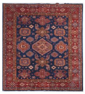 Traditional hand knotted kazak woollen area rug 6.5 x 8.5 ft SR 9362