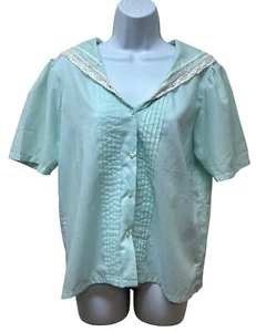 Vintage Cheryl Tiegs Pin Tuck Sailor Pajama Top Lace Made in USA Size 14 - Picture 1 of 5
