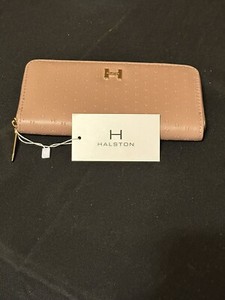NWT HALSTON QUILTED WALLET CLUTCH BAG W LOGO BROWN