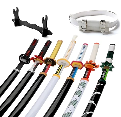 All Demon Slayer Bamboo Katana Sword, Belt & Holder – Cosplay Prop Decor