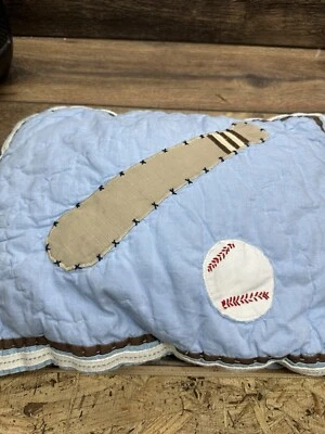 Pottery Barn Kids Patchwork Sports Quilt Blue Multicolor Pillow Baseball - Image 1 of 4