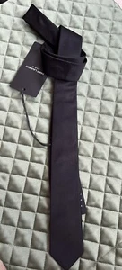 Cravatta collo Saint Laurent Paris YSL nera seta raso nuova Metalisse stretta skinny L - Foto 1 di 4