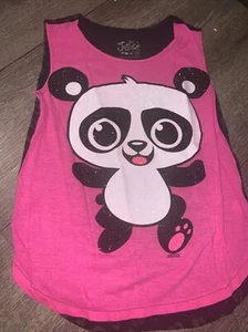Justice sz 12 pink black leopard panda tank top shirt guc - Picture 1 of 5
