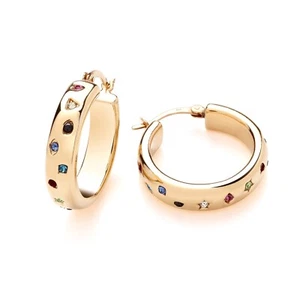 9ct Gold on Silver simulated Rainbow Sapphire Thick Chunky 25mm Hoop Earrings - Picture 1 of 6