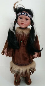 Native American Doll Cathay Porcelain Northern Indian Authentic Plains Beads Fur - Picture 1 of 4