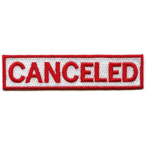 Canceled Red And White Box Logo Embroidered Iron On Patch - Picture 1 of 2