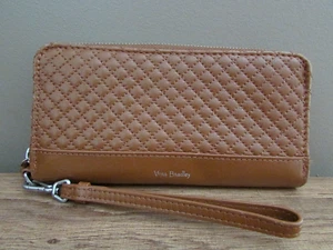 Vera Bradley tan Brown Leather zip around organizer Wristlet clutch Wallet - Picture 1 of 8