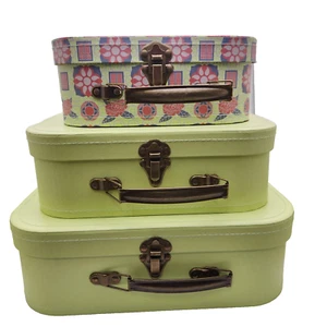 Suitcases Storage Box Gift Set of 3 Stacking Green Floral Doll Clothes Treasures - Picture 1 of 4