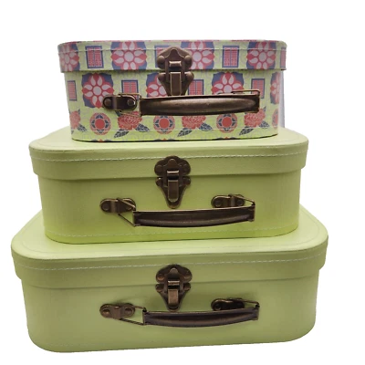 Suitcases Storage Box Gift Set of 3 Stacking Green Floral Doll Clothes Treasures - Image 1 of 4