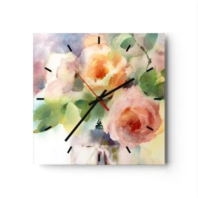 Orologio da Parete in Vetro 30x30cm rosa fiore giardino Moderno Silenzioso - Immagine 1 di 4