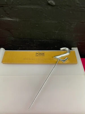 POSH GRAFFITI Silver Number 2 On Stick Wooden Happy Birthday 17.5 Inch High - Image 1 of 4