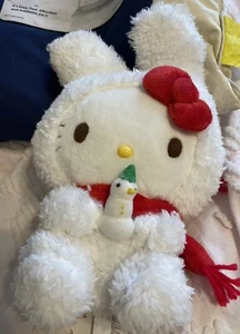 Hello Kitty Snow Bunny Plush With White Fur and Snowman 2010 Sanrio 13" - Picture 1 of 3