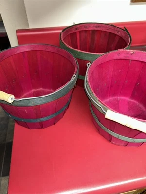 Cesta de frutas 1/4 Bushel granja con mango 9,5"x 6,5" picoteo jardín decoración lote de 3 Foto 1 de 4