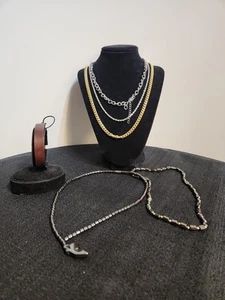 Men's Fashion Jewelry Lot Of 6 Gold &silver Tone Hematite Necklaces Bracelet - Picture 1 of 8