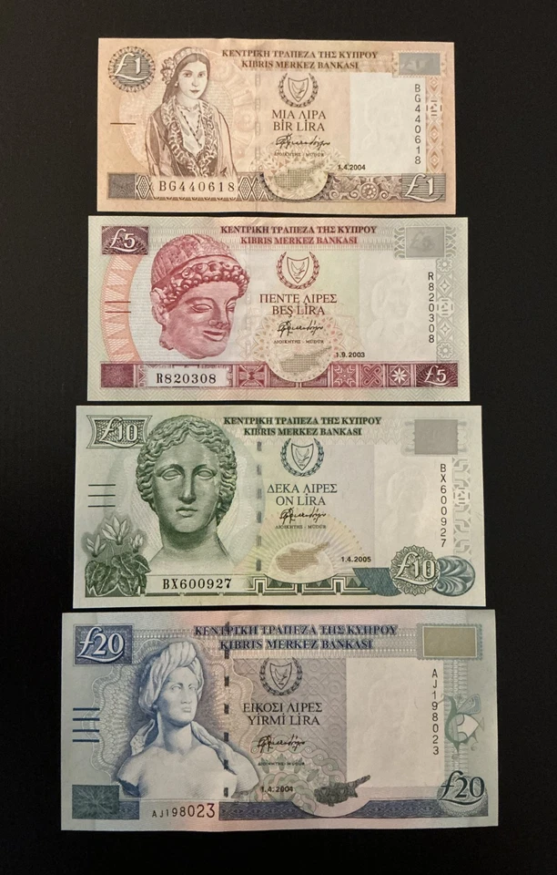 Cyprus set 1 5 10 20 pounds 2003-2005 UNC P-60d 61b 62e 63c - Image 1 of 1