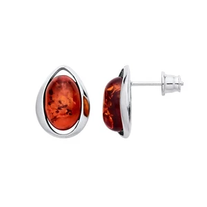 925 Sterling Silver Natural Baltic Amber Large Oval Stud Ladies Earrings - Picture 1 of 6