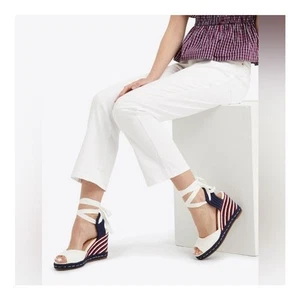 Draper James Ophelia Ankle Wrap Espadrille Wedges blau rot weiß Größe 6,5 - Bild 1 von 14