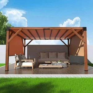 12 x 14FT Cedar Wood Pergola Patio Outdoor Pergola with Retractable Shade Canopy - Picture 1 of 9