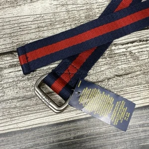 POLO RALPH LAUREN Men's D-Ring Belt Red Navy Striped Leather Casual Dress 36” - Picture 1 of 4