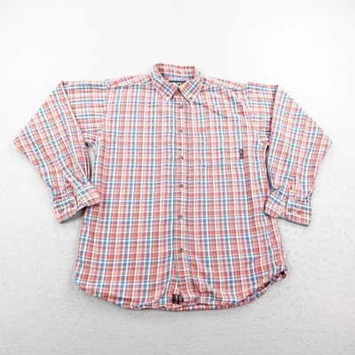 Ariat Shirt Mens Medium Orange Blue Plaid Flannel FR Flame Resistant Cat 2 Work - Image 1 of 4