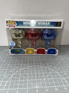 Funko Pop! DC Universe - Wonder Woman Gold Red Blue Chrome 3 Pack Shop Exclusive - Picture 1 of 8