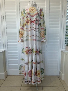 ZARA Sold Out Summer Oyster White embroidered Aztec Pattern Maxi Dress Size M - Picture 1 of 24