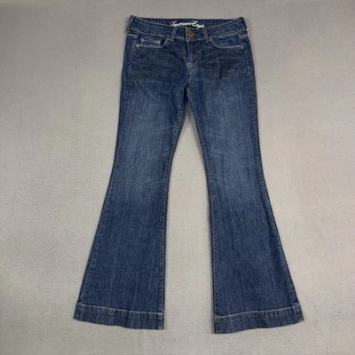 American Eagle Jeans Womens 8 Low Rise Flared Embroidered Denim Cotton Blend - Image 1 of 4
