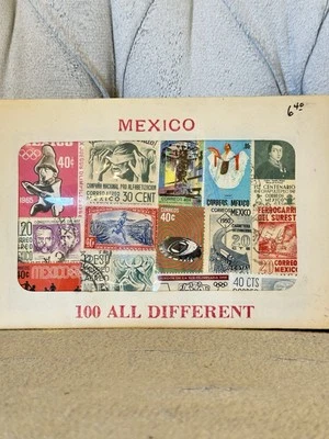 Coleção de 100 selos postais mexicanos raros vintage.  Vários anos - Imagem 1 de 3